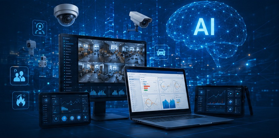 ภาพแนวคิดระบบ AI, CCTV Analytics และ Dashboard สำหรับองค์กร